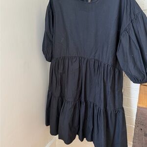 a new day Black Casual Puff Sleeve Dress with Feminine Ruffles